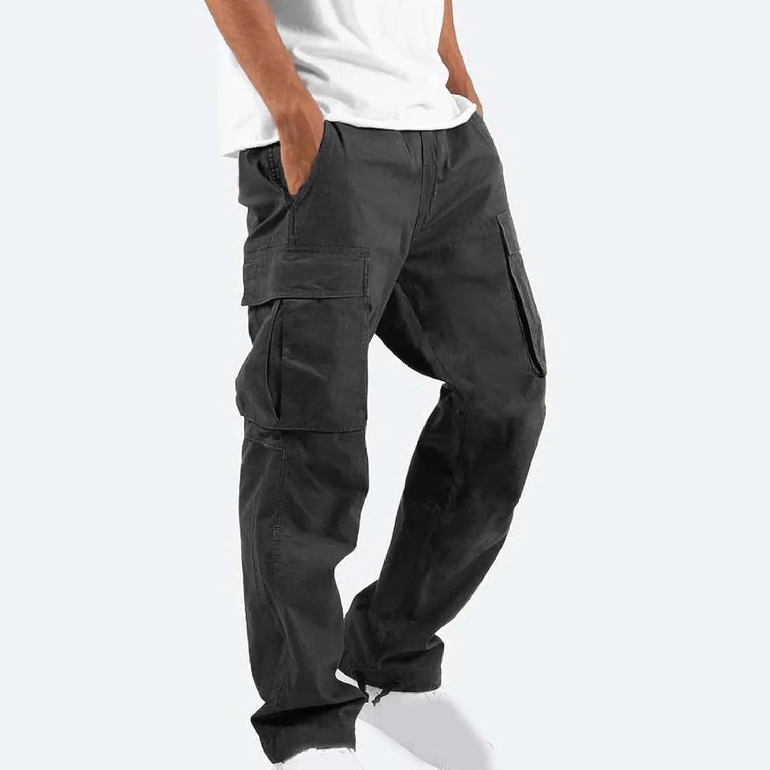 Men Cargo Sweatpants Loose Casual Work Pants Joggers Open Bottom Drawstring Cargos Athletic Cotton Straight Sweat Pant