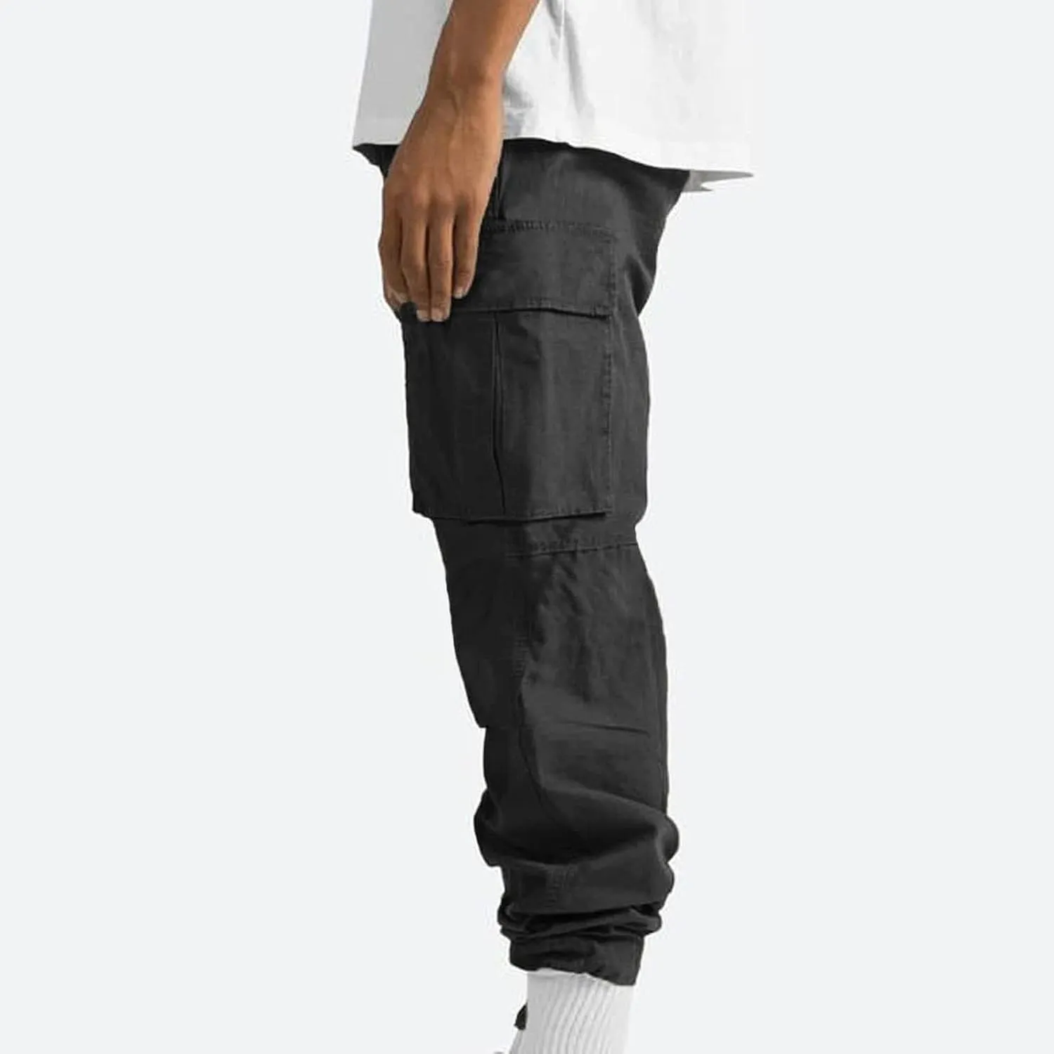 Men Cargo Sweatpants Loose Casual Work Pants Joggers Open Bottom Drawstring Cargos Athletic Cotton Straight Sweat Pant