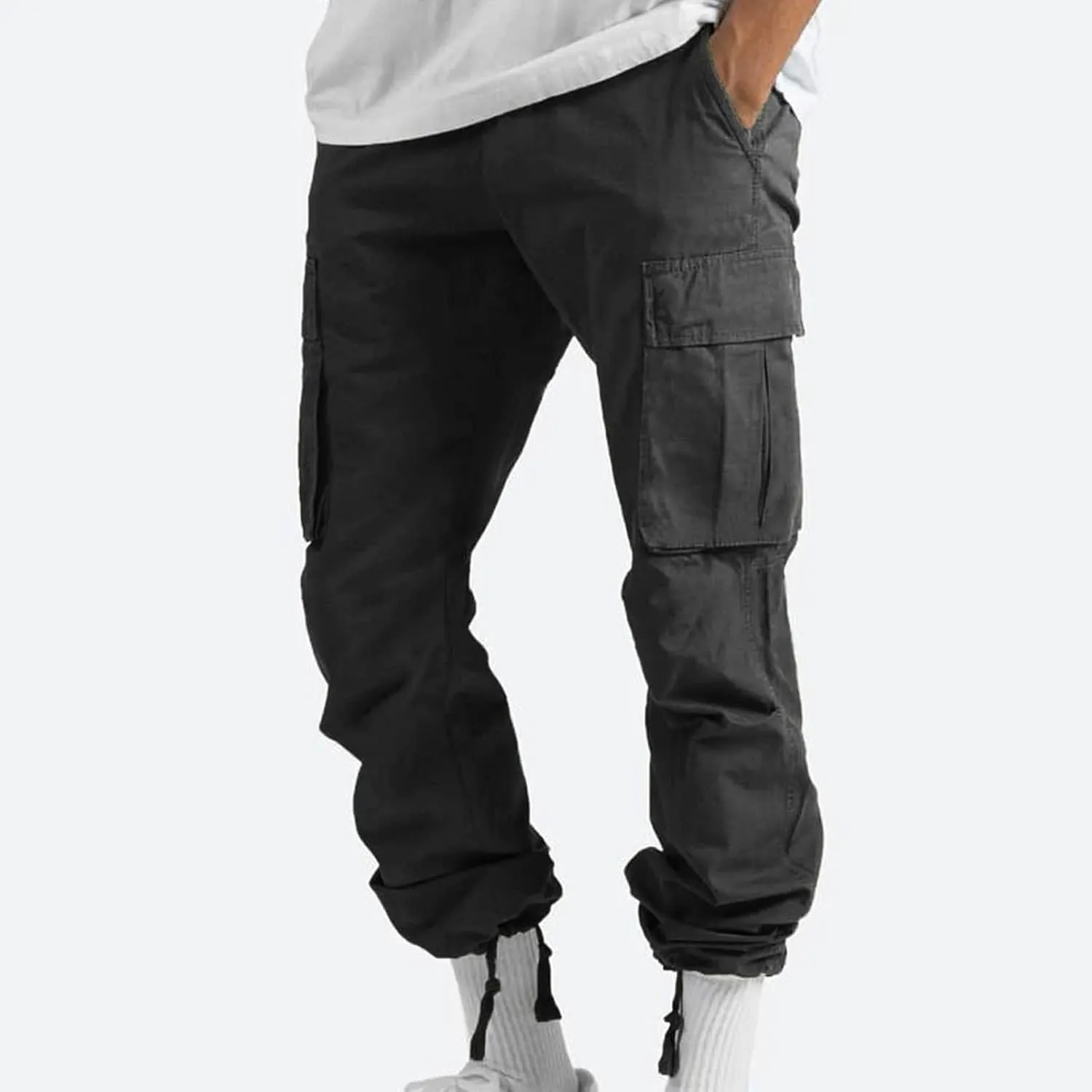 Men Cargo Sweatpants Loose Casual Work Pants Joggers Open Bottom Drawstring Cargos Athletic Cotton Straight Sweat Pant