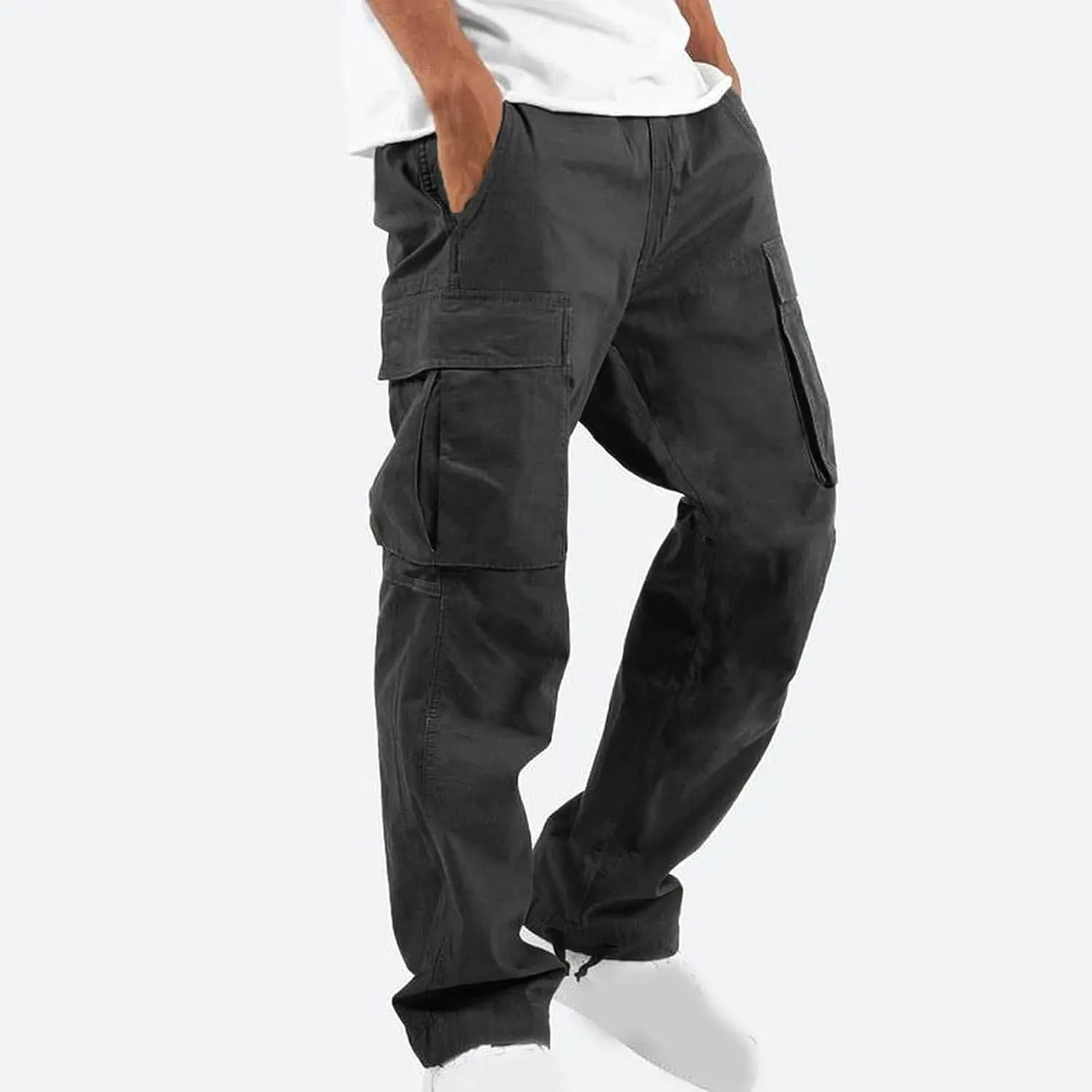 Men Cargo Sweatpants Loose Casual Work Pants Joggers Open Bottom Drawstring Cargos Athletic Cotton Straight Sweat Pant