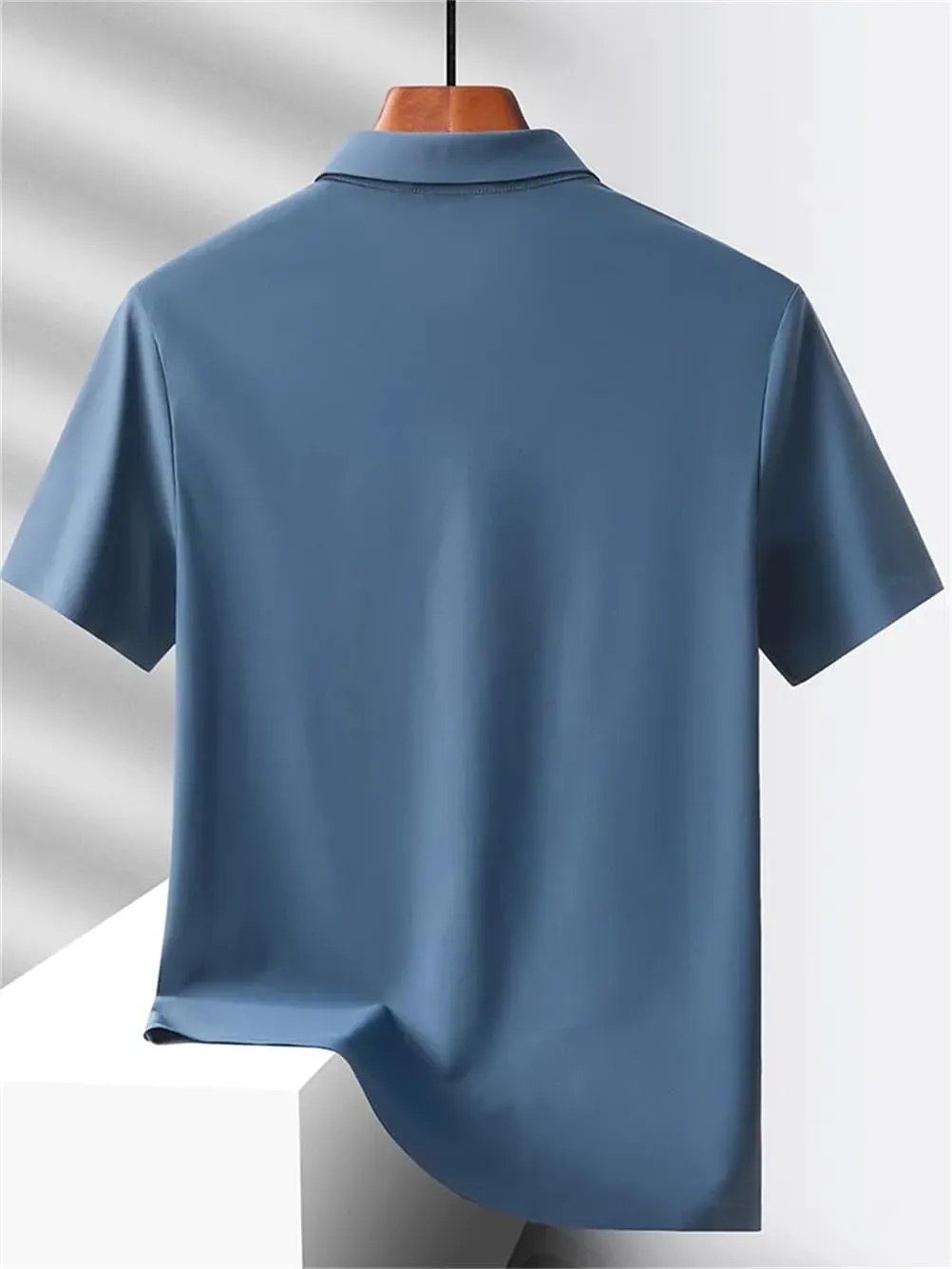 Men Solid Collared Casual Polo Shirt Quick Dry Short Sleeve Shirt Loose Soft Tee