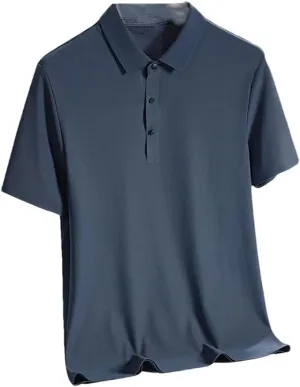 Men Solid Collared Casual Polo Shirt Quick Dry Short Sleeve Shirt Loose Soft Tee