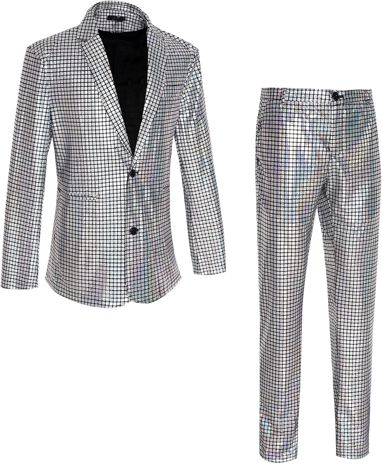 Mens 70s Disco Outfits Set Shiny Sequin Suit and Pants Halloween Costume