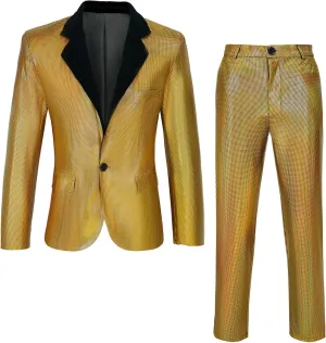 Mens 70s Disco Outfits Set Shiny Sequin Suit and Pants Halloween Costume