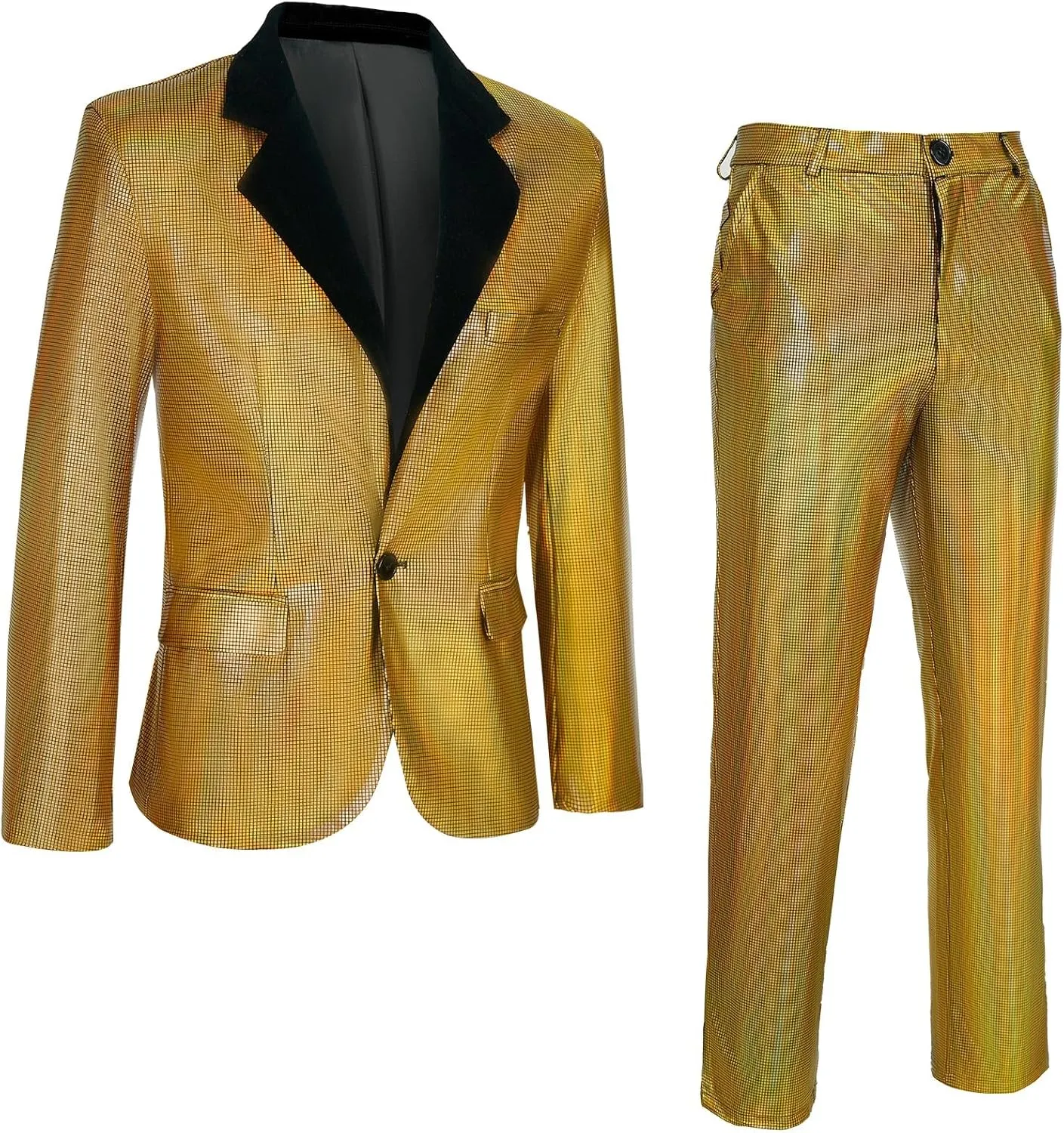 Mens 70s Disco Outfits Set Shiny Sequin Suit and Pants Halloween Costume