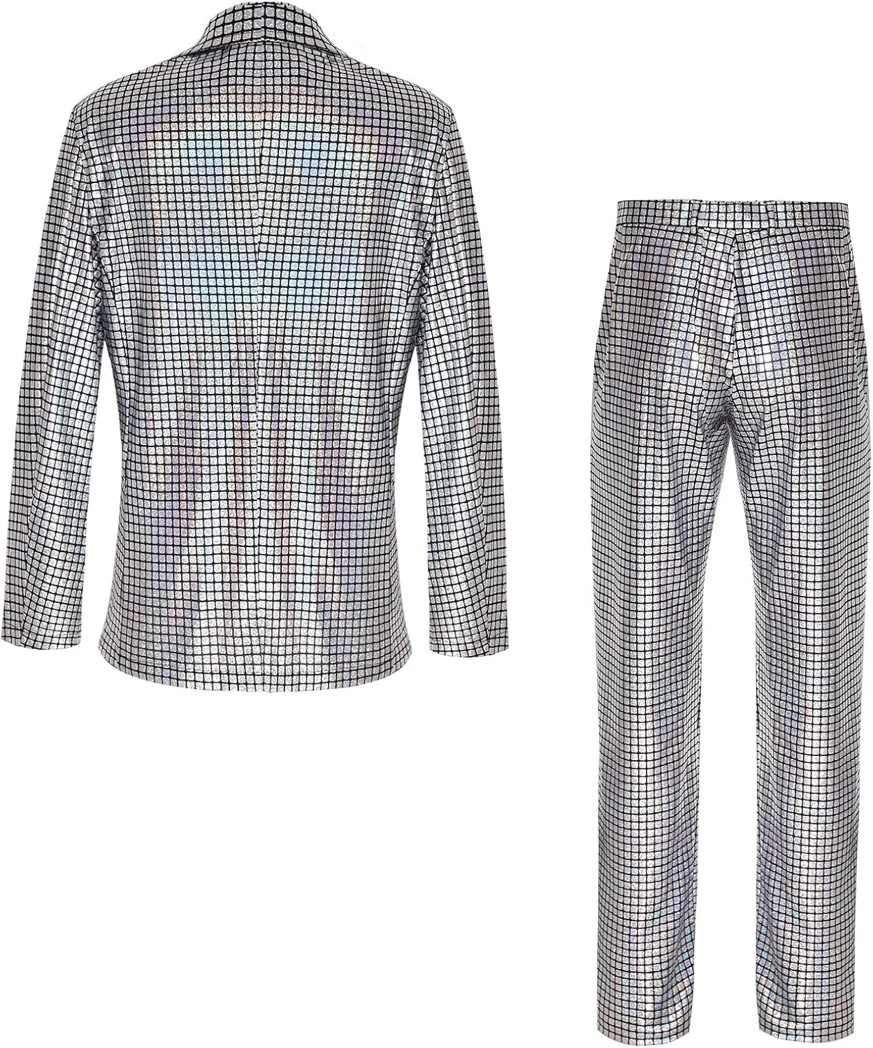 Mens 70s Disco Outfits Set Shiny Sequin Suit and Pants Halloween Costume