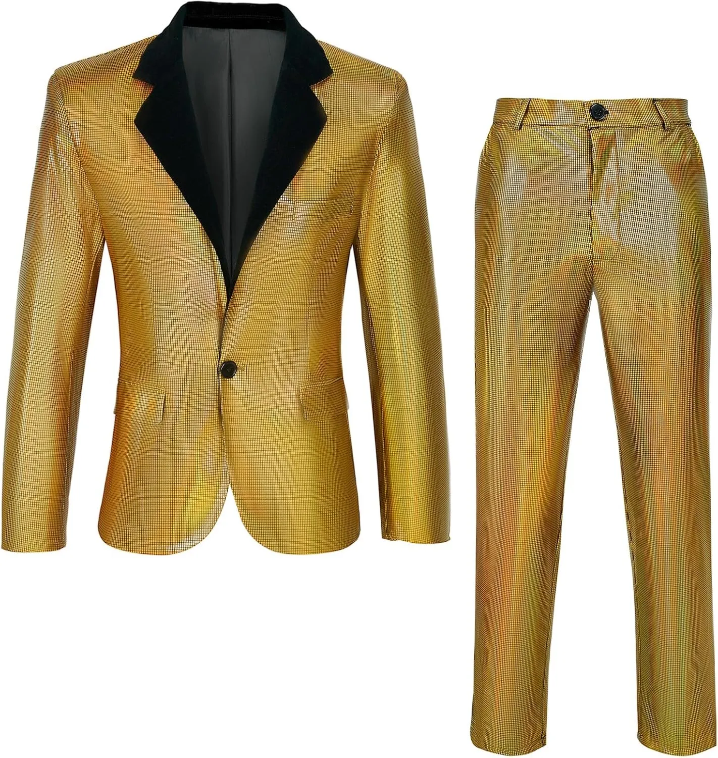 Mens 70s Disco Outfits Set Shiny Sequin Suit and Pants Halloween Costume