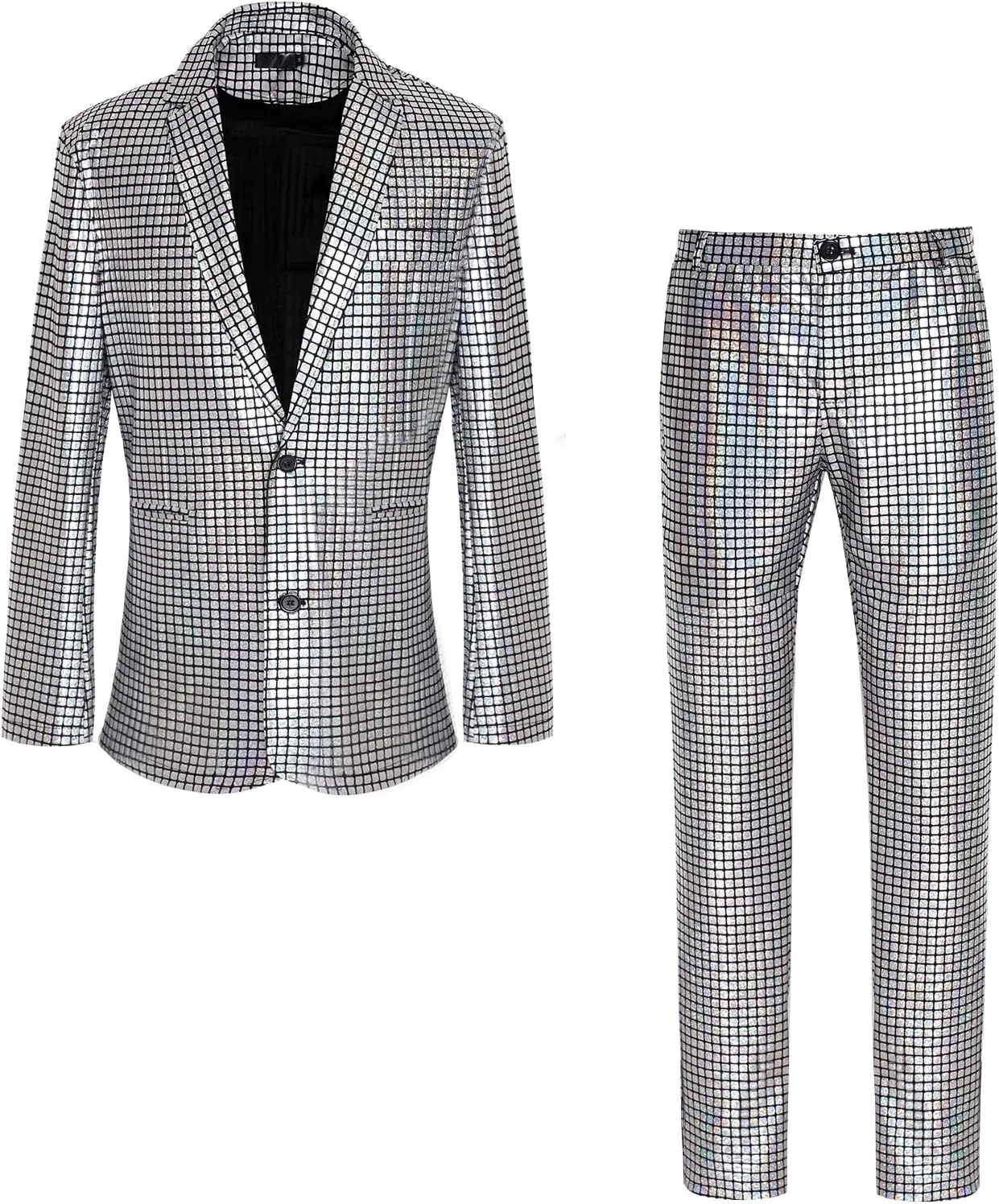 Mens 70s Disco Outfits Set Shiny Sequin Suit and Pants Halloween Costume