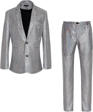Mens 70s Disco Outfits Set Shiny Sequin Suit and Pants Halloween Costume