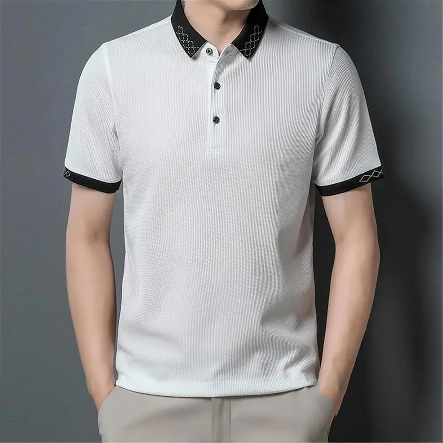 Men's Button Down Lapel Polo Shirt Summer Short Sleeve Thin Casual Quick-Dry Classic Fit Shirts