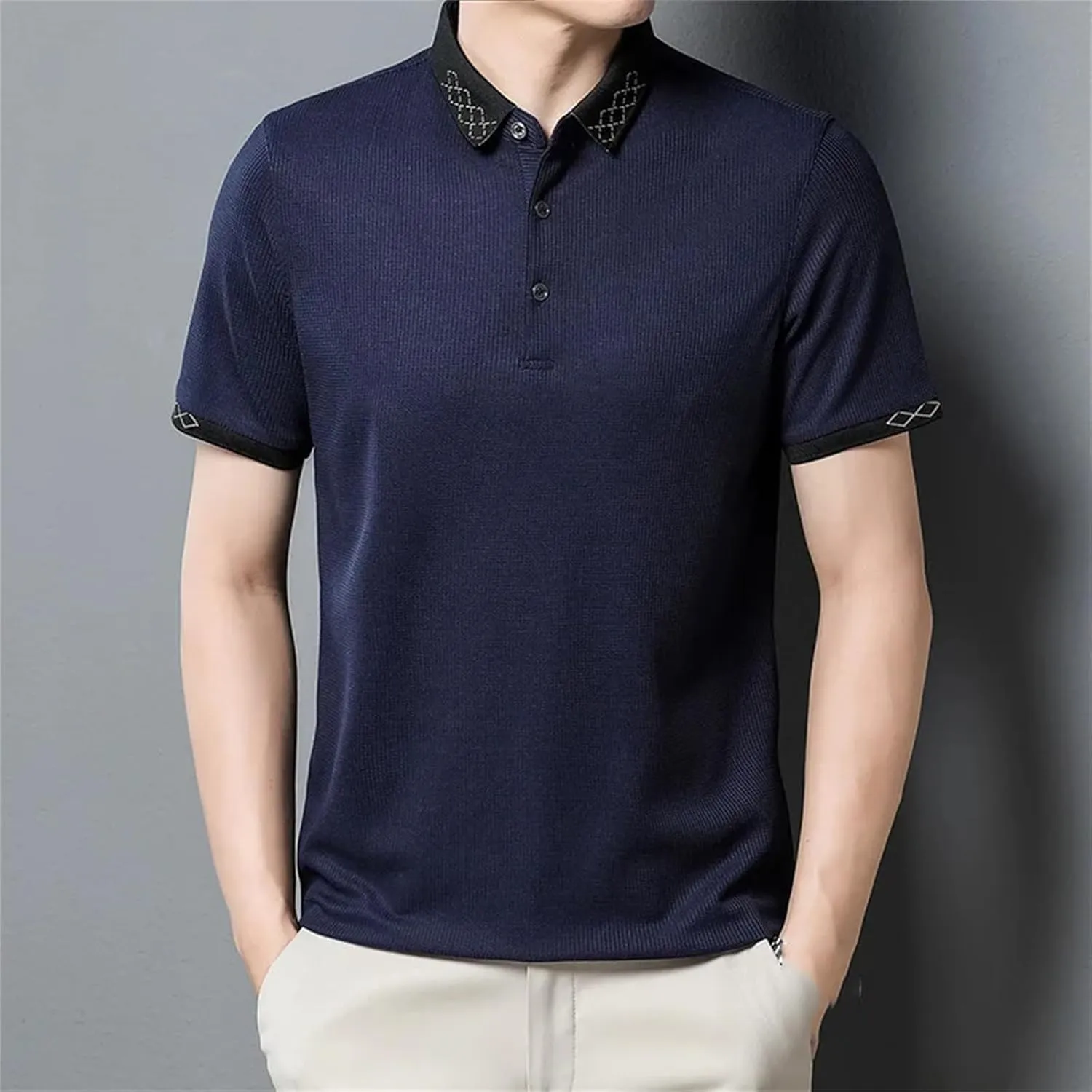 Men's Button Down Lapel Polo Shirt Summer Short Sleeve Thin Casual Quick-Dry Classic Fit Shirts