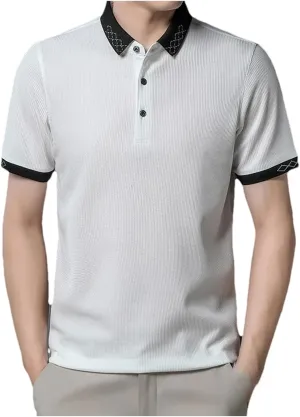 Men's Button Down Lapel Polo Shirt Summer Short Sleeve Thin Casual Quick-Dry Classic Fit Shirts