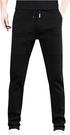 Mens Cargo Pants Big and Tall Outdoor Waterproof Hiking Work Pants Elastic Waist Slim Fit Trousers with Pockets