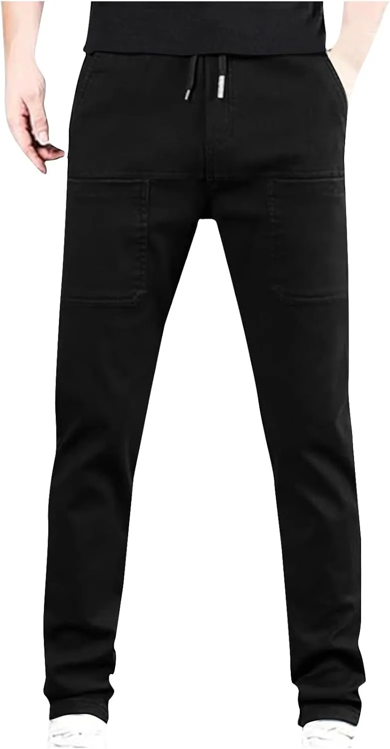 Mens Cargo Pants Big and Tall Outdoor Waterproof Hiking Work Pants Elastic Waist Slim Fit Trousers with Pockets