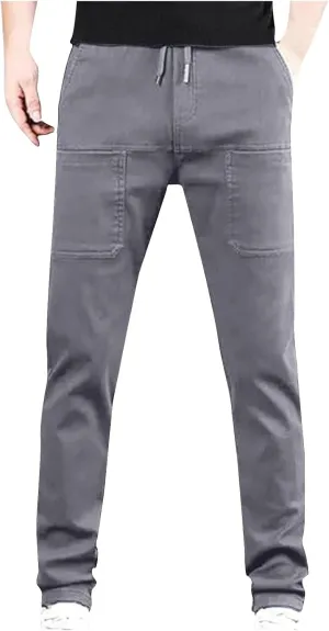 Mens Cargo Pants Big and Tall Outdoor Waterproof Hiking Work Pants Elastic Waist Slim Fit Trousers with Pockets