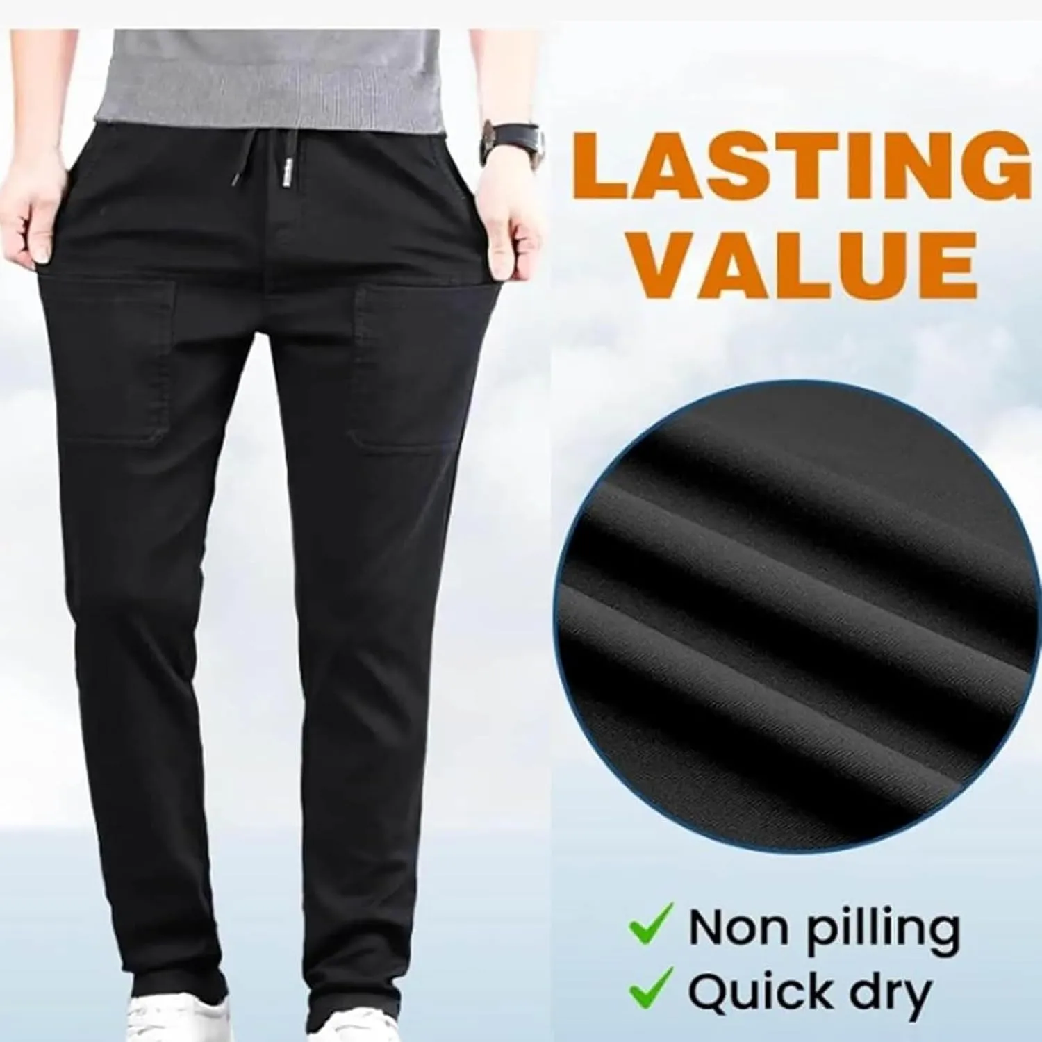 Mens Cargo Pants Big and Tall Outdoor Waterproof Hiking Work Pants Elastic Waist Slim Fit Trousers with Pockets