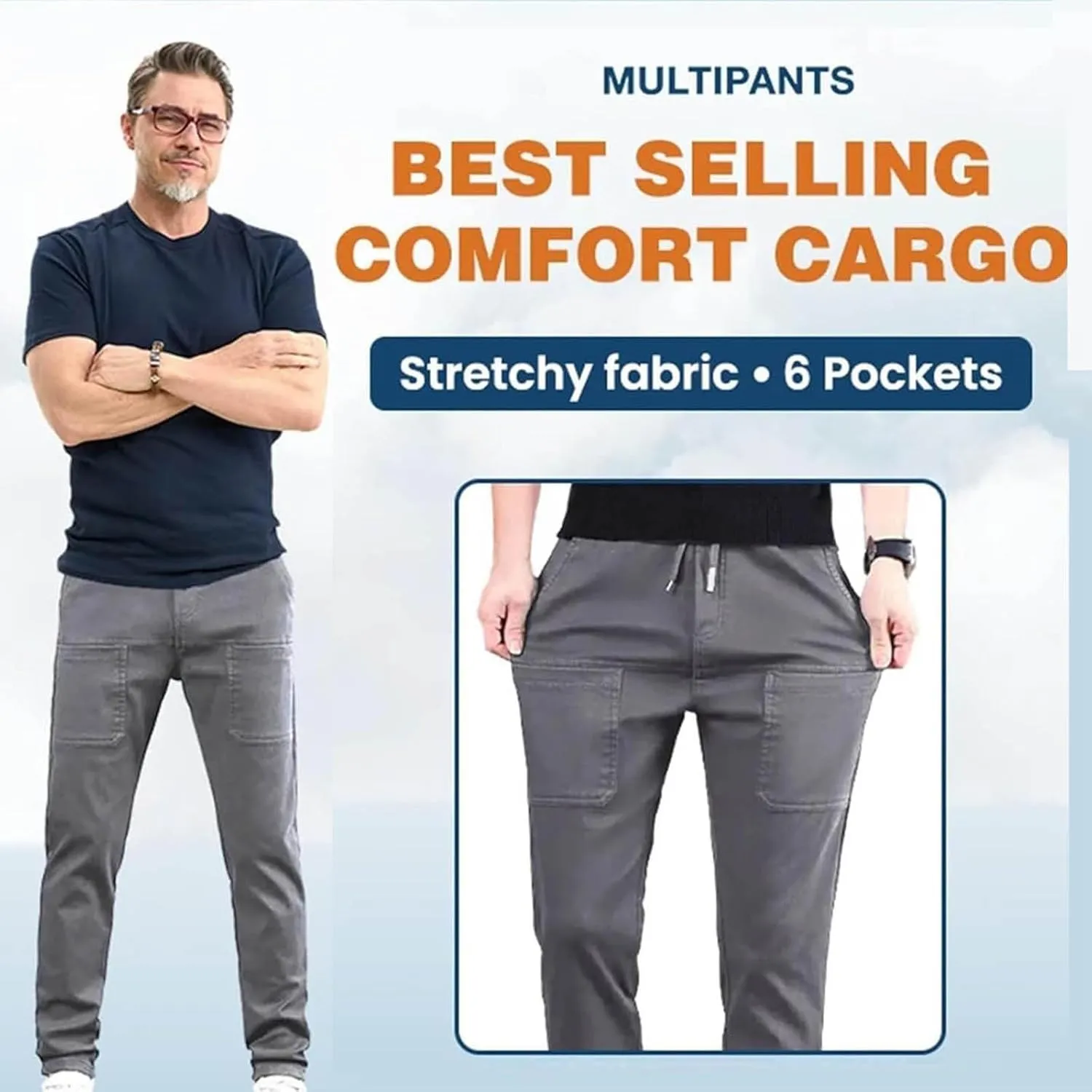 Mens Cargo Pants Big and Tall Outdoor Waterproof Hiking Work Pants Elastic Waist Slim Fit Trousers with Pockets