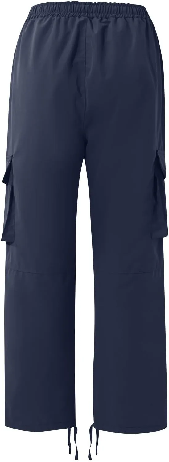 Mens Cargo Sweatpants Drawstring Waist Loose Fit Work Cargo Pants Casual Lightweight Straight Leg Pants with Pockets