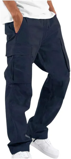 Mens Cargo Sweatpants Drawstring Waist Loose Fit Work Cargo Pants Casual Lightweight Straight Leg Pants with Pockets