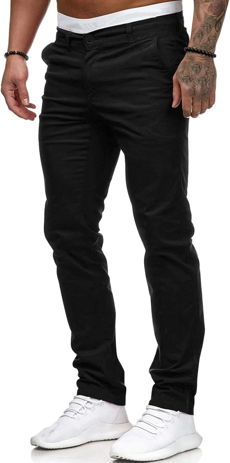 Mens Chinos Casual Slim Fit Dress Pants Stretch Flat-Front Skinny Golf Pants Comfy Solid Work Slacks Tapered Trousers