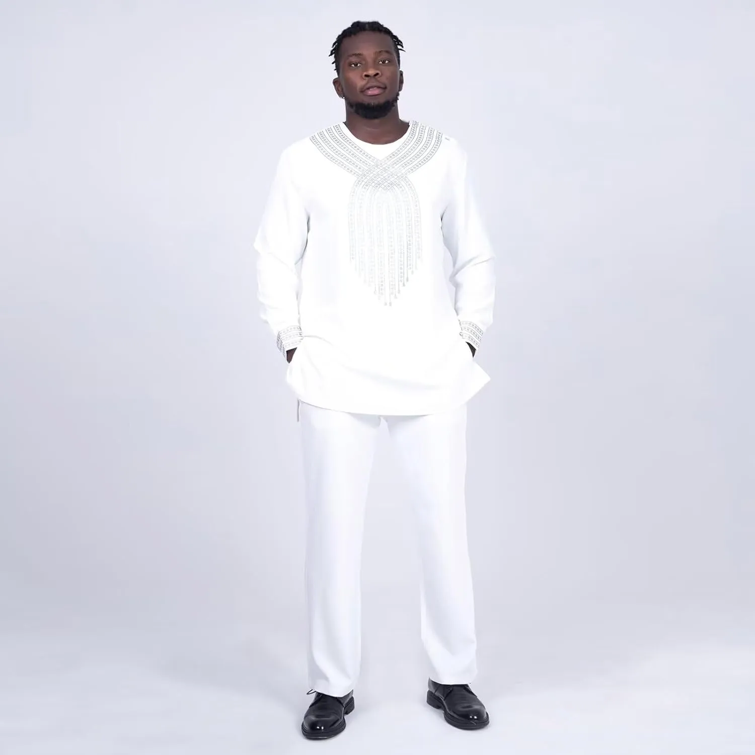 Mens Clothing 2 Piece African Suits for Wedding - Print Dashiki Shirts and Pant Long Sleeve Attires