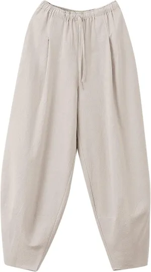 Mens Cotton Linen Loose Harem Pants Plus Size Solid Color Thin Casual Wide Leg Pants Men Waist Yoga Beach Pants