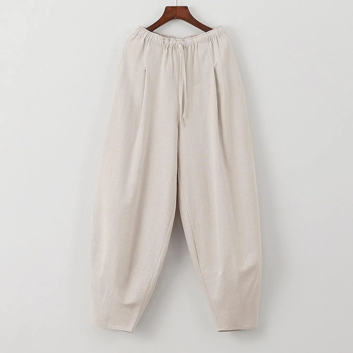 Mens Cotton Linen Loose Harem Pants Plus Size Solid Color Thin Casual Wide Leg Pants Men Waist Yoga Beach Pants