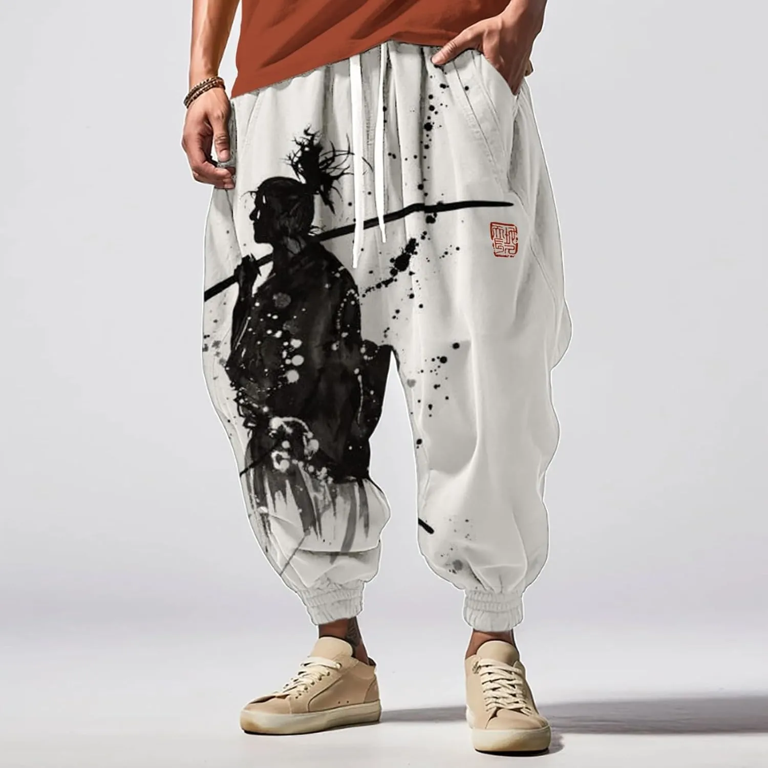 Mens Drawstring Aladdil Hippie Harem Pants Casual Sweatpants Workout Athletic Running Pants Japanese Pants Men Goth