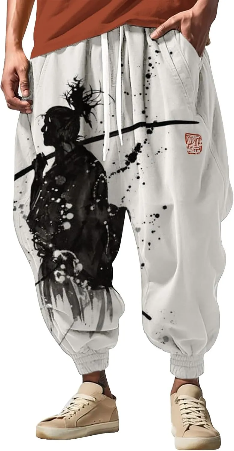 Mens Drawstring Aladdil Hippie Harem Pants Casual Sweatpants Workout Athletic Running Pants Japanese Pants Men Goth