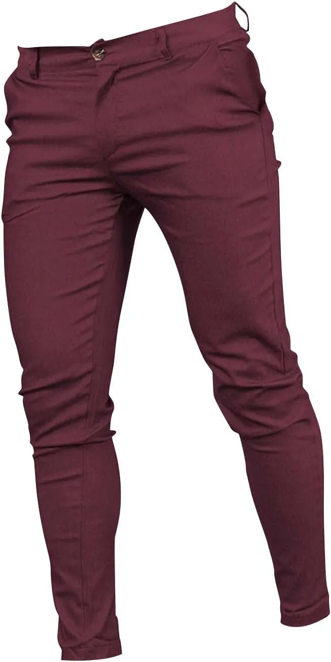 Mens Dress Pants Slim Fit Stretch Tapered Suit Trousers Casual Lightweight Business Work Clothes