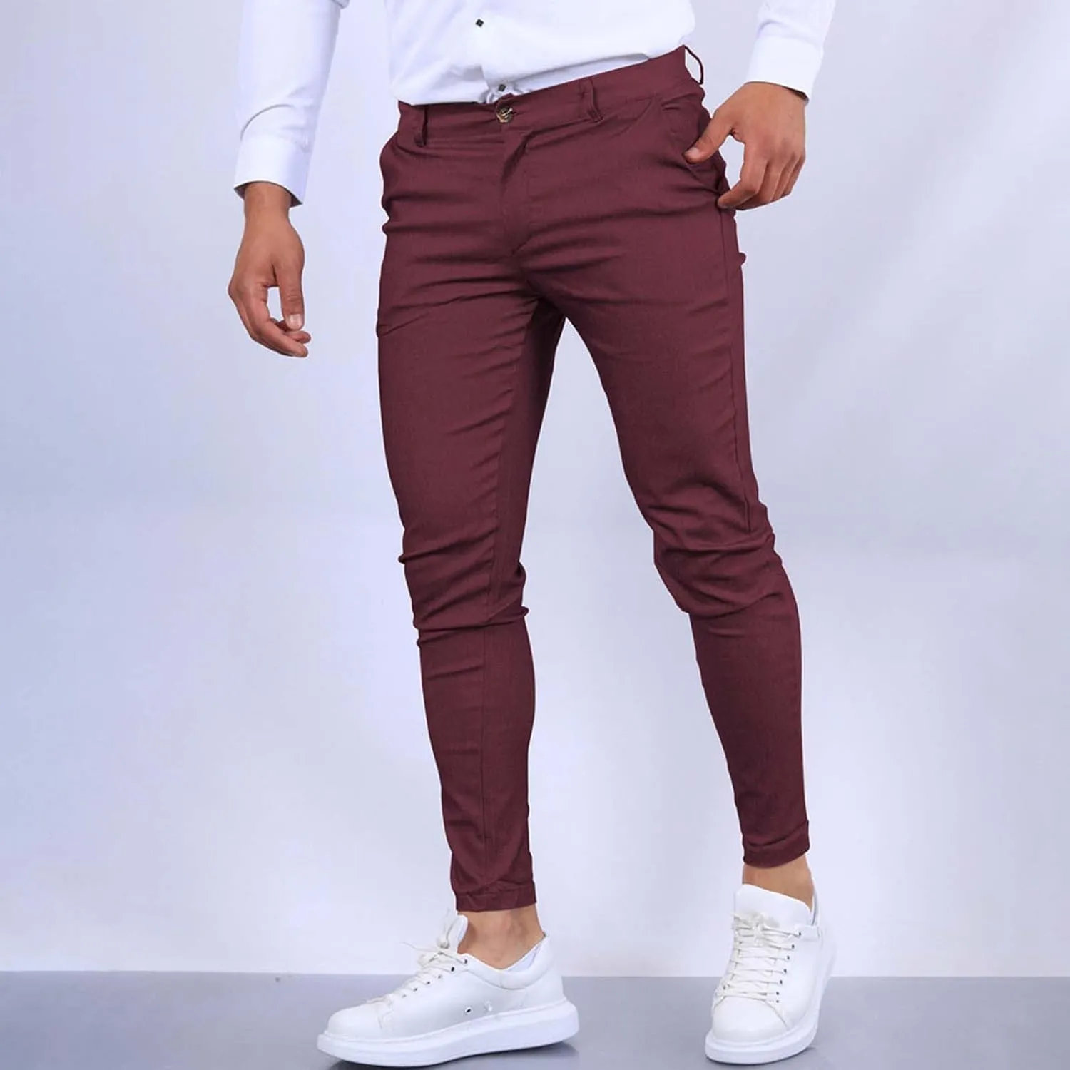 Mens Dress Pants Slim Fit Stretch Tapered Suit Trousers Casual Lightweight Business Work Clothes