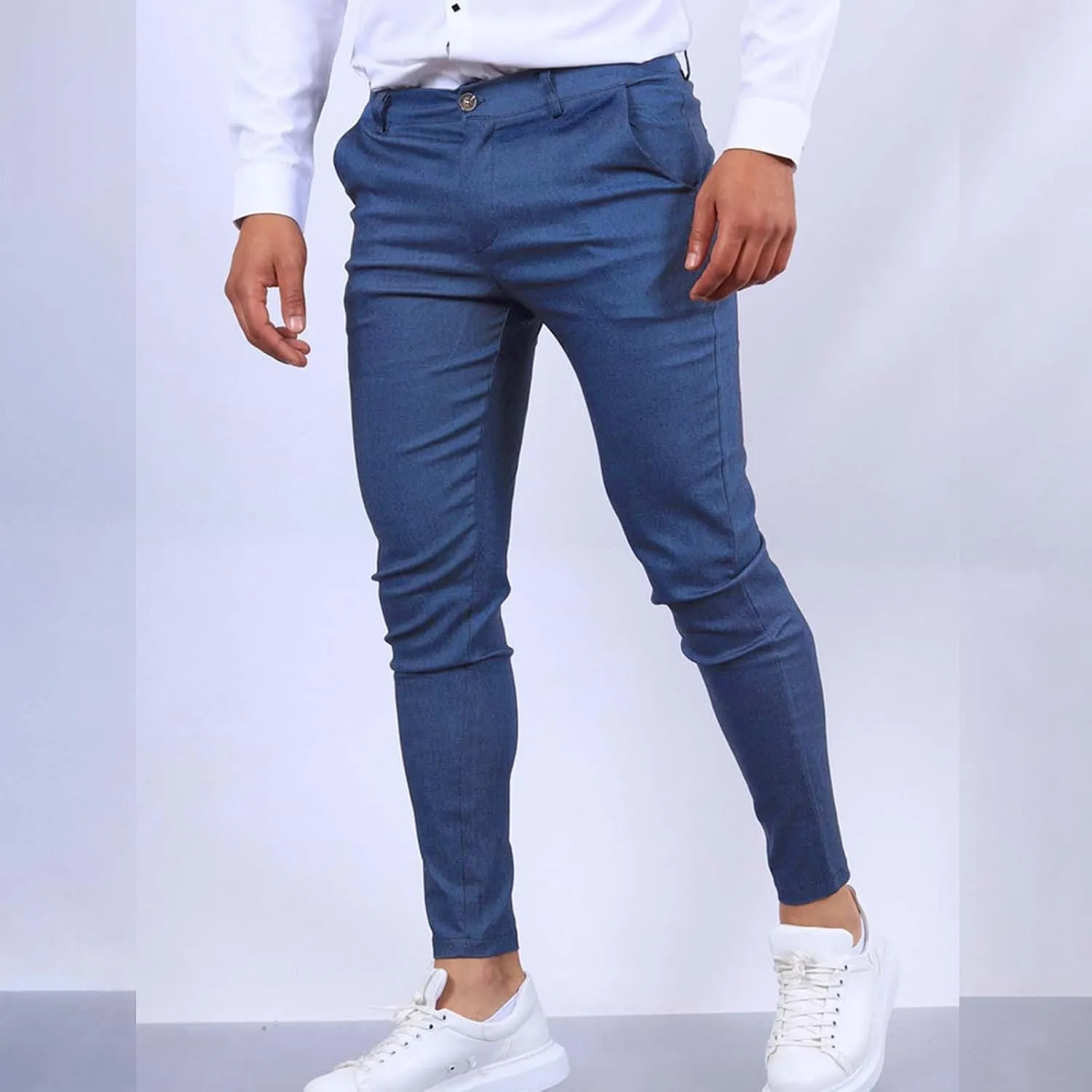 Mens Dress Pants Slim Fit Stretch Tapered Suit Trousers Casual Lightweight Business Work Clothes