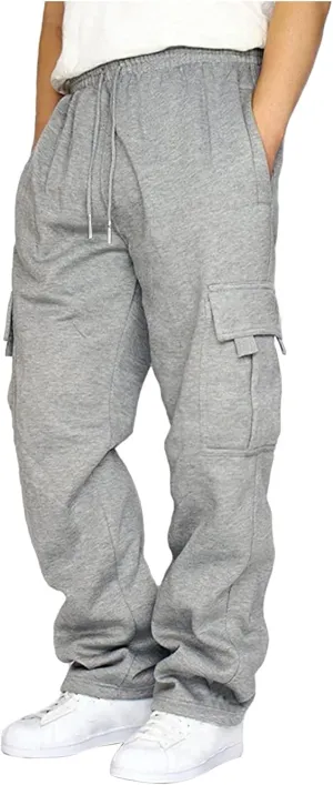 Men's Flap Pocket Side Solid Cargo Pants Mens Super Skinny Stretch Trousers Fleece Lined Joggers Mens Fashion Clothes for Men
