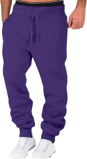 Men's Fleece Cargo Sweatpants Drawstring Loose Waist Solid Color Pants Pocket Active Athletic Workout Sweatpants Men