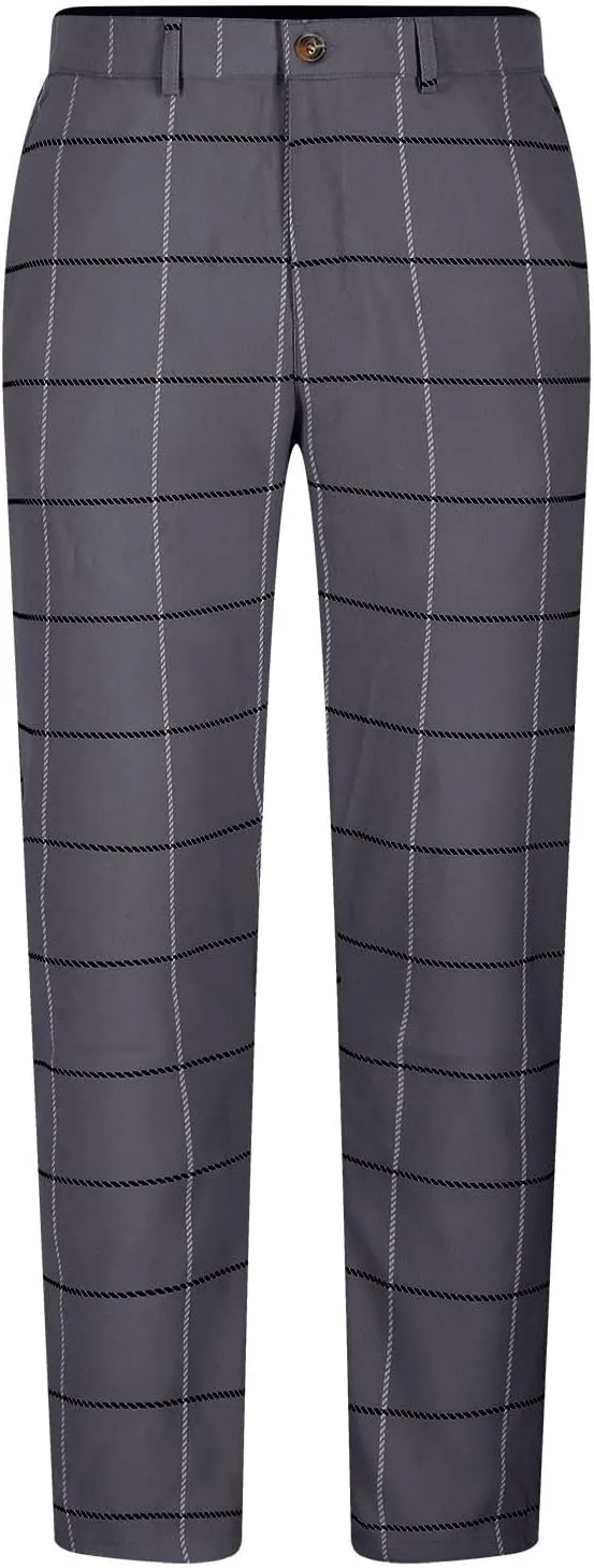 Mens Golf Pants Slim Fit Plaid Skinny Long Pants Casual Fashion Stretch Cotton Chino Pants with Pockets