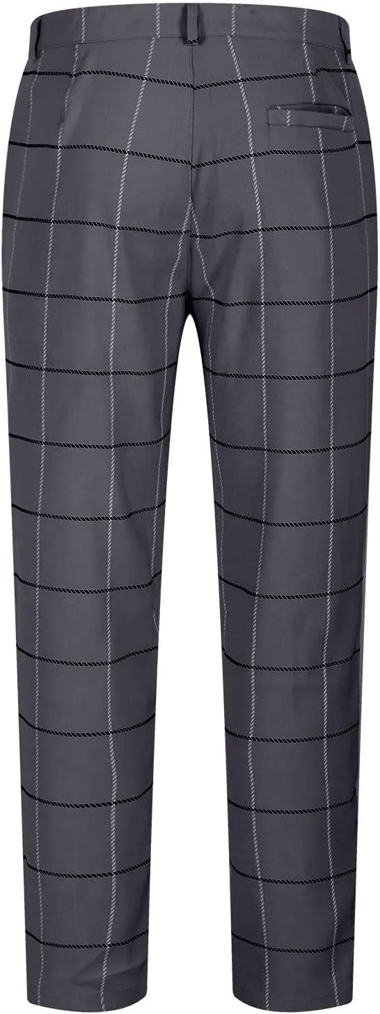 Mens Golf Pants Slim Fit Plaid Skinny Long Pants Casual Fashion Stretch Cotton Chino Pants with Pockets