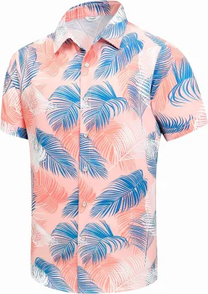 Mens Hawaiian Shirt, Short Sleeves Button Down Beach Clothing, Unisex Summer Flamingos Casual Aloha Floral Shirts