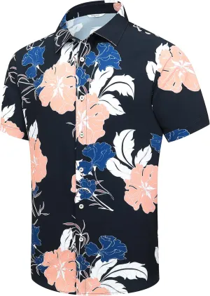 Mens Hawaiian Shirt, Short Sleeves Button Down Beach Clothing, Unisex Summer Flamingos Casual Aloha Floral Shirts