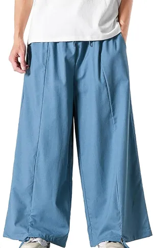 Mens Loose Fit Linen Harem Pants Wide Straight Leg Streetwear Bloomer Pants Summer Beach Yoga Hippie Trousers for Men