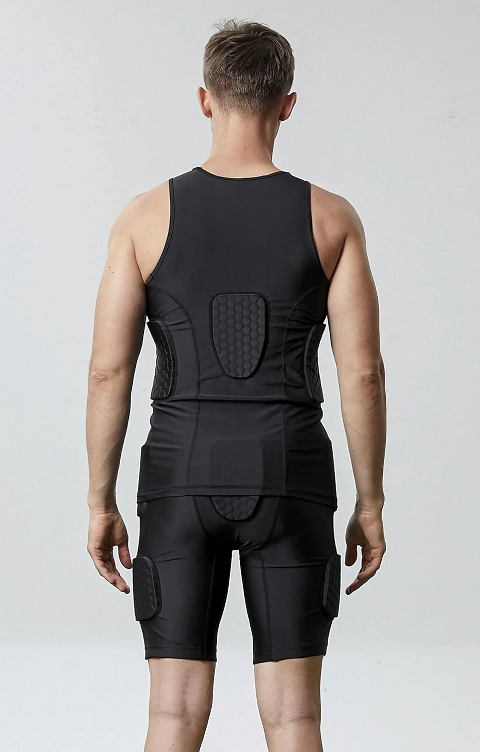 Mens Padded Football Shirt Rib Protectors Compression Shirts with Pads Basketball Protective Gear Rugby Tank Top