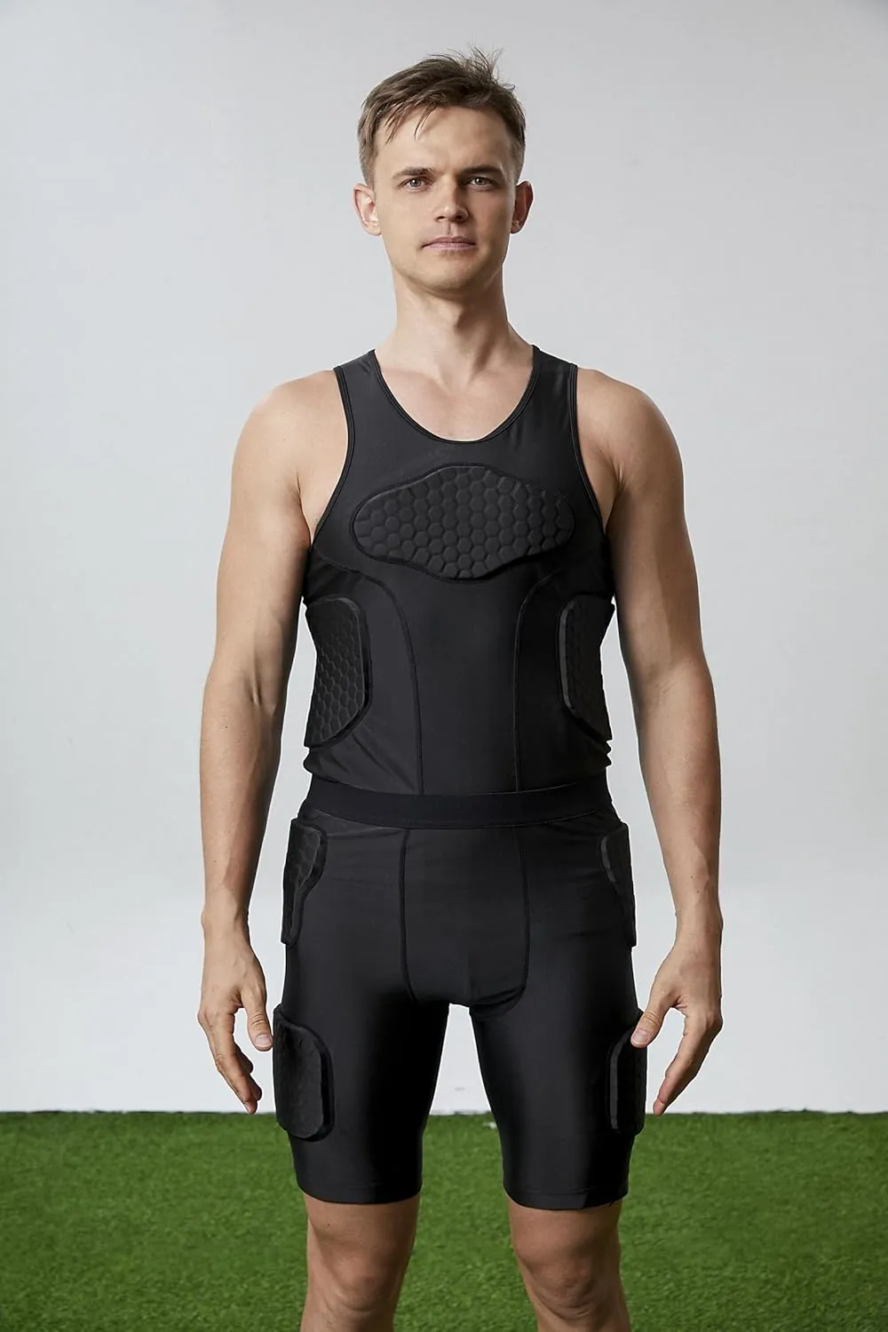 Mens Padded Football Shirt Rib Protectors Compression Shirts with Pads Basketball Protective Gear Rugby Tank Top