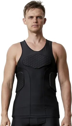 Mens Padded Football Shirt Rib Protectors Compression Shirts with Pads Basketball Protective Gear Rugby Tank Top