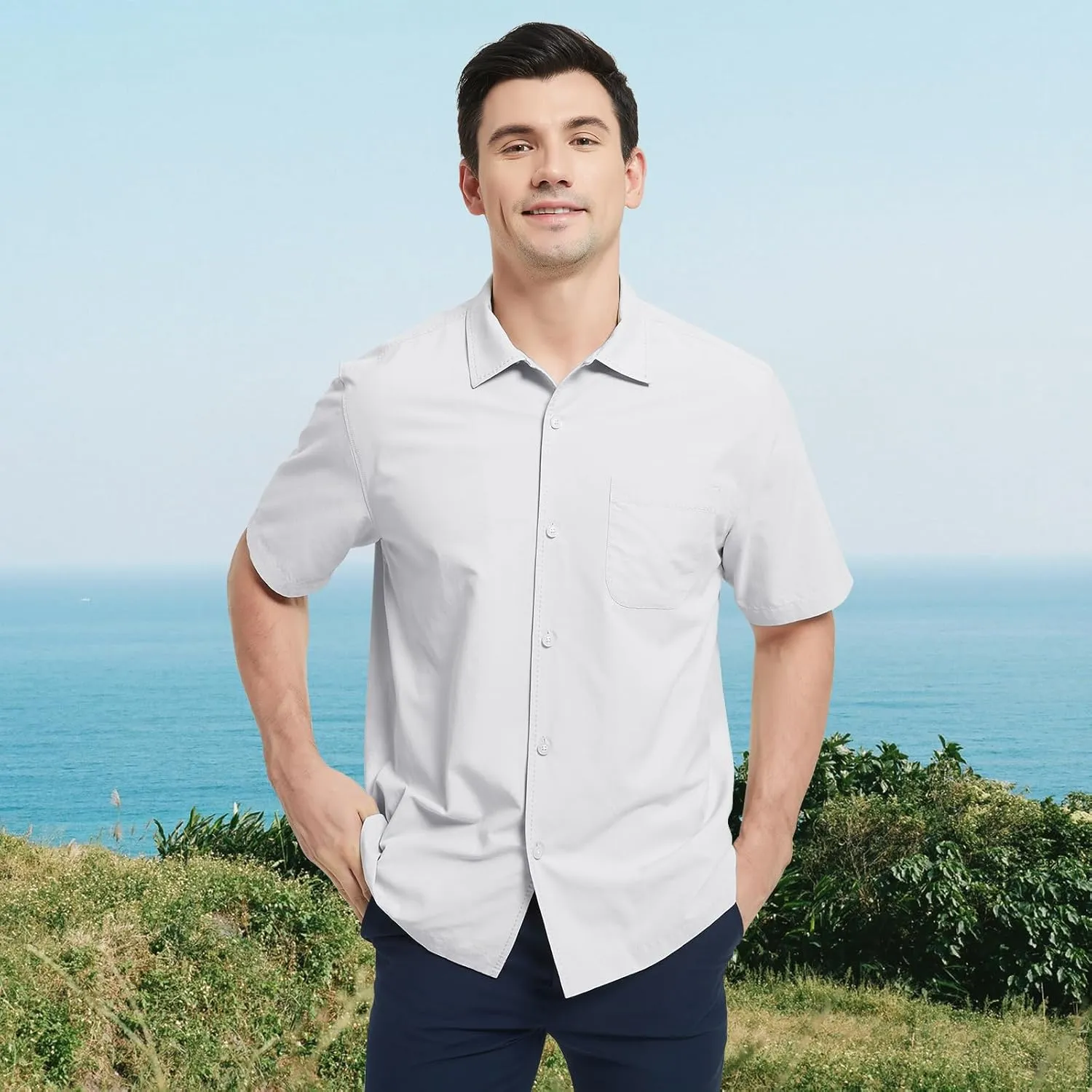Men's Silk Hawaiian Short Sleeve Button Down Shirt Casual Tropical Holiday Beach Shirts