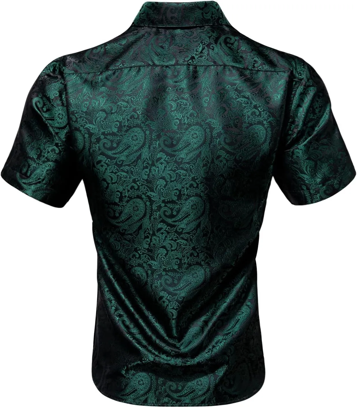 Men's Silk Shirt Paisley Floral Jacquard Short Sleeve Button Down Dress Shirts Formal Casual Wedding Party