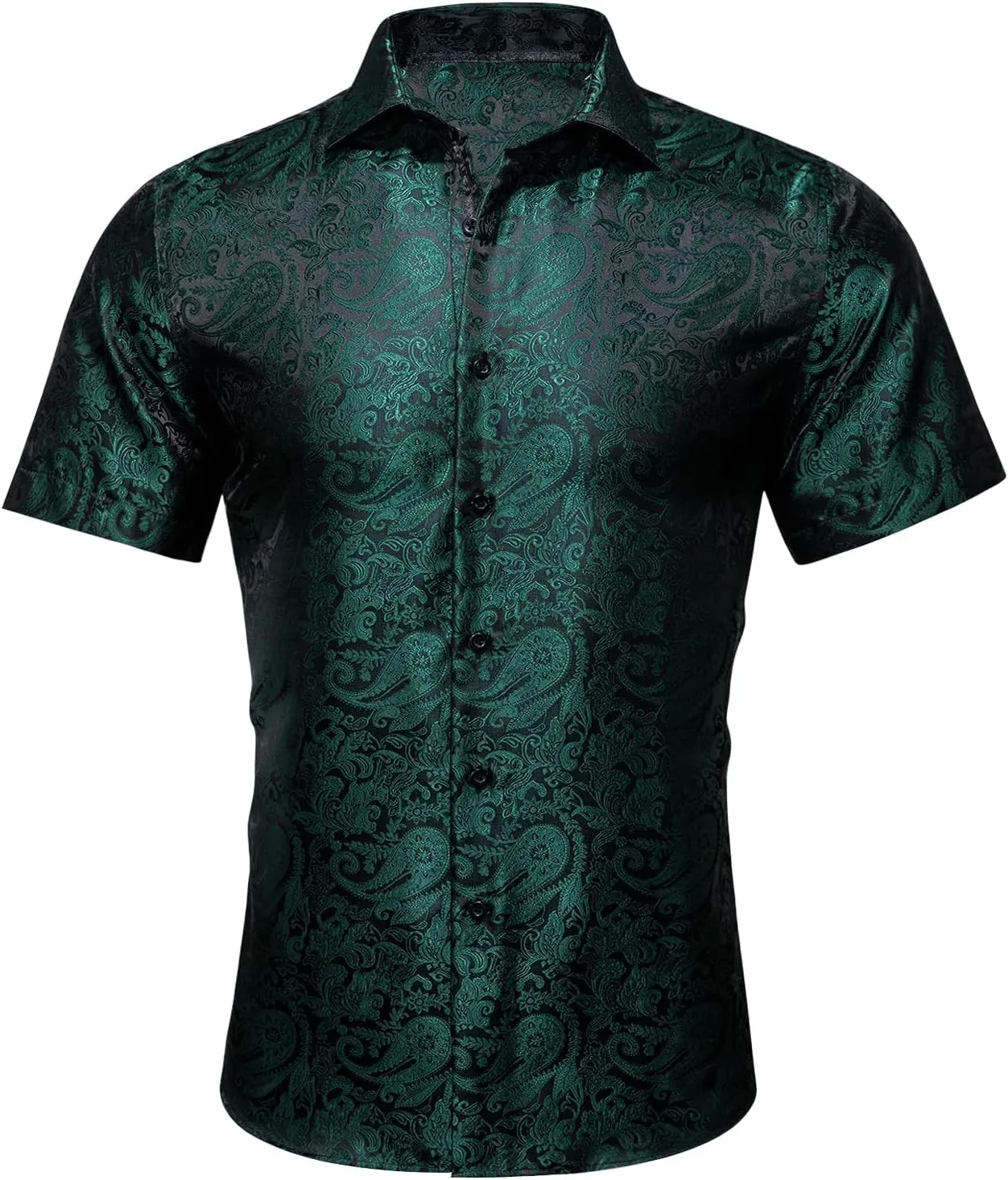 Men's Silk Shirt Paisley Floral Jacquard Short Sleeve Button Down Dress Shirts Formal Casual Wedding Party