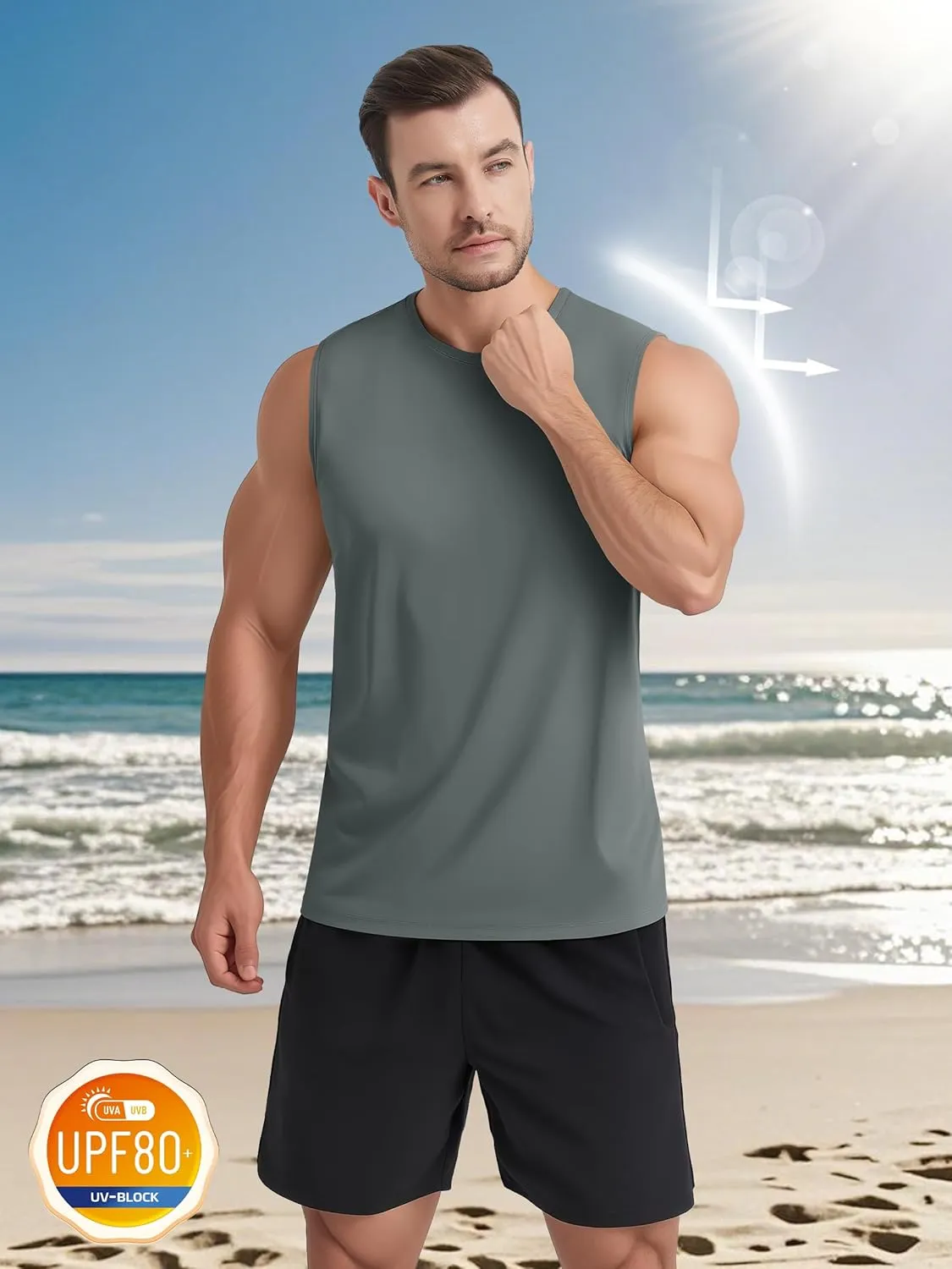 Men's Sleeveless Tank Top Quick Dry UPF 80  Sun Protection Lightweight Athletic Gym Workout Muscle Shirts