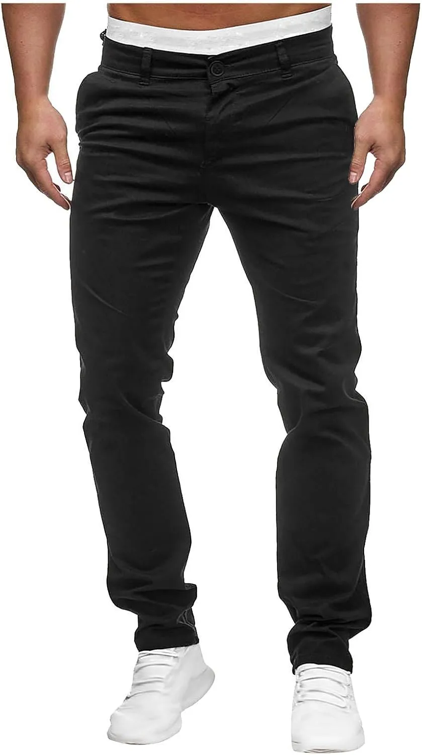 Men's Stretch Dress Pants Slim Fit Skinny Suit Pants Flat Front Chino Pant Elastic Waist Lightweight Pant w/Pockets