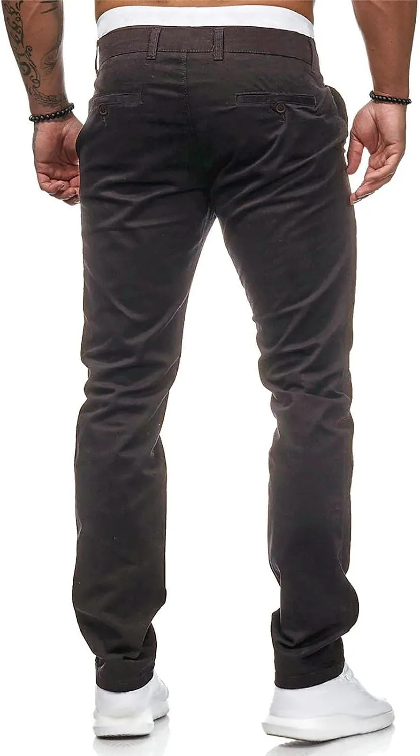 Men's Stretch Dress Pants Slim Fit Skinny Suit Pants Flat Front Chino Pant Elastic Waist Lightweight Pant w/Pockets