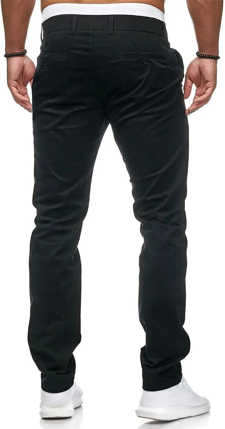 Men's Stretch Dress Pants Slim Fit Skinny Suit Pants Flat Front Chino Pant Elastic Waist Lightweight Pant w/Pockets