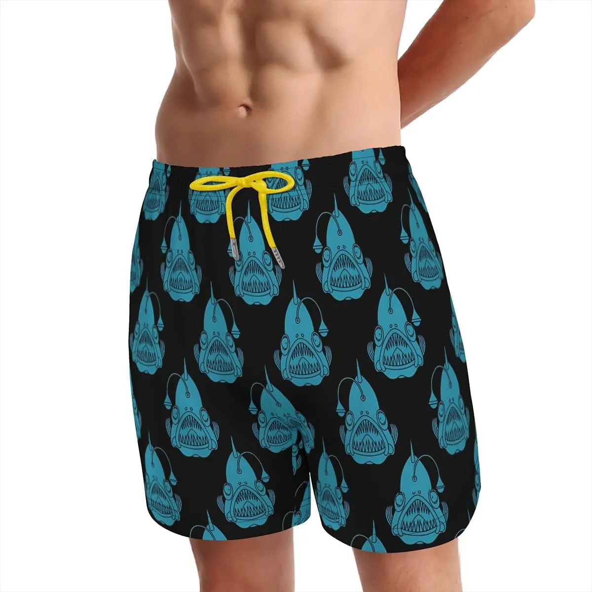 Men's Stretchy Elastic Waist Trunks Anglerfish Pattern Swim Trunks Vacation Travel Outdoor Sports Fitness